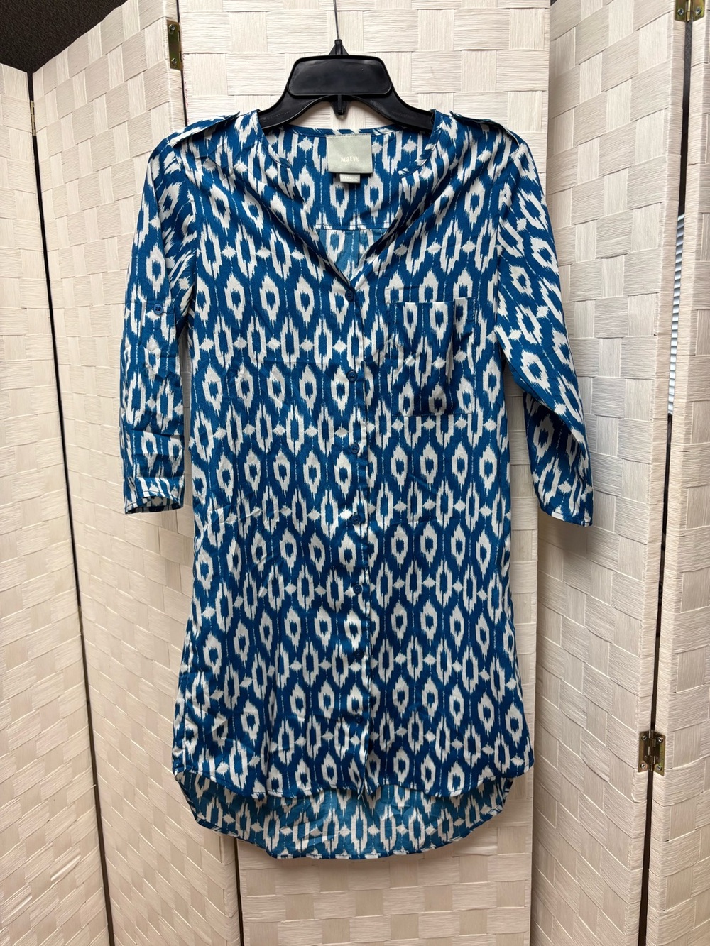 anthropologie maeve blue white print dress size XS